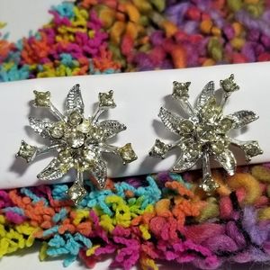 Vintage starburst earrings screwback silver tone screw back clip